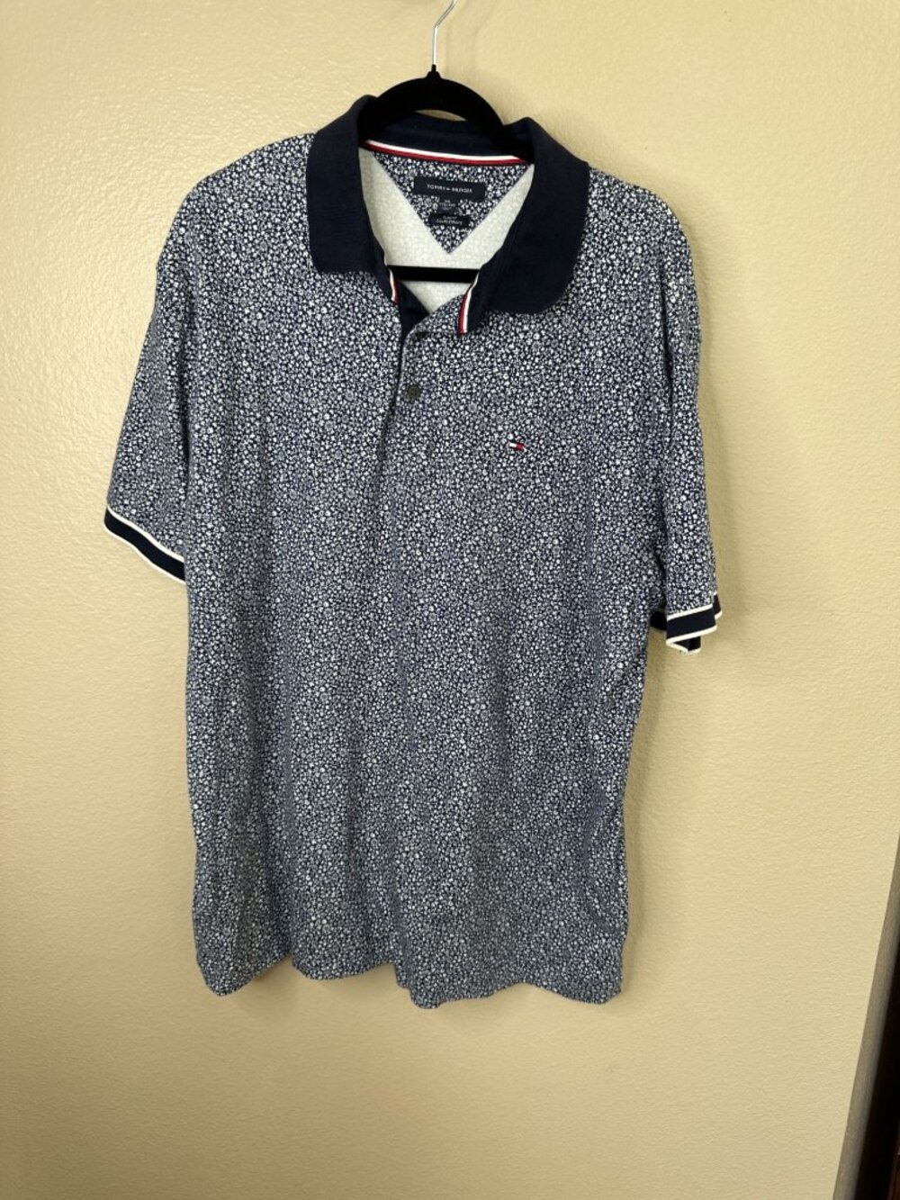 Tommy Hilfiger Mens Slim Fit Polo Shirt XXL Navy Blue Floral Pattern Collared
